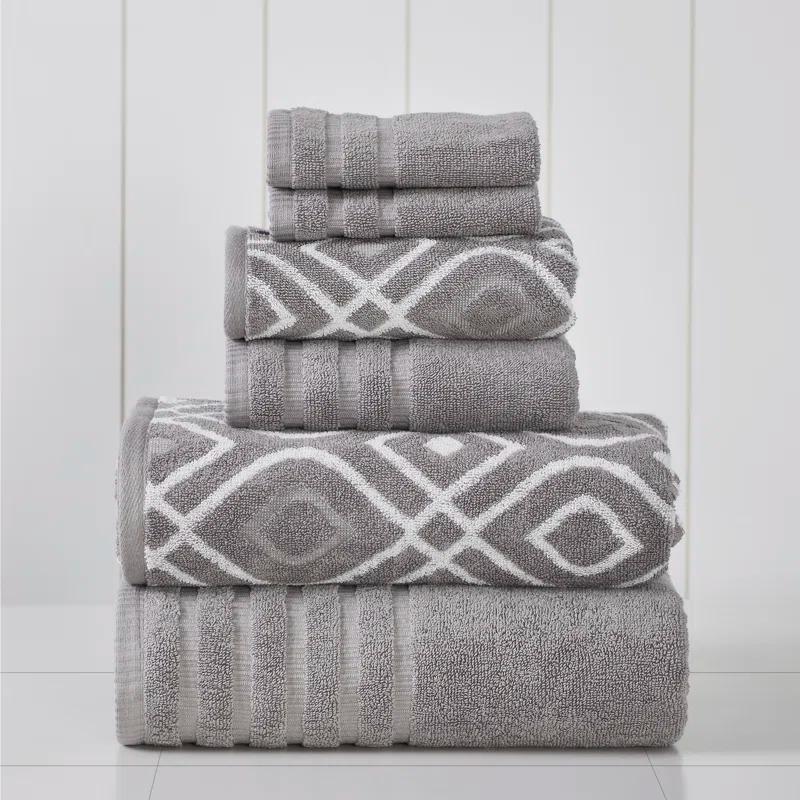 Modern Threads Modern Threads Oxford 6-Piece Yarn Dyed Jacquard & Solid Towel Set – 100% Combed Cotton, Quick Dry & Absorbent Bath, Hand & Washcloths