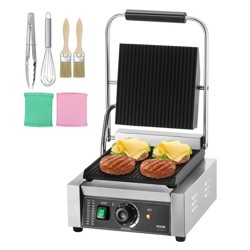 VEVOR VEVOR Commercial Panini Press Grill Electric Sandwich Maker Griddle Plate 9"x9"