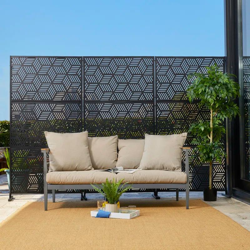 Glitzhome Geometric Privacy Screen Fence Panel Room Divider with Riser Feet