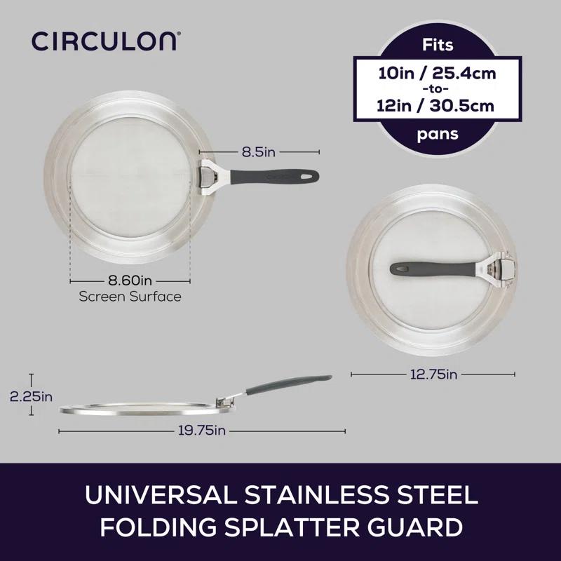 Circulon Circulon Universal Splatter Guard Mesh Grease Cover For Pots And Pans Protects Stove, Countertop, And Kitchen From Oil When Frying, 13 Inch, Stainless Steel