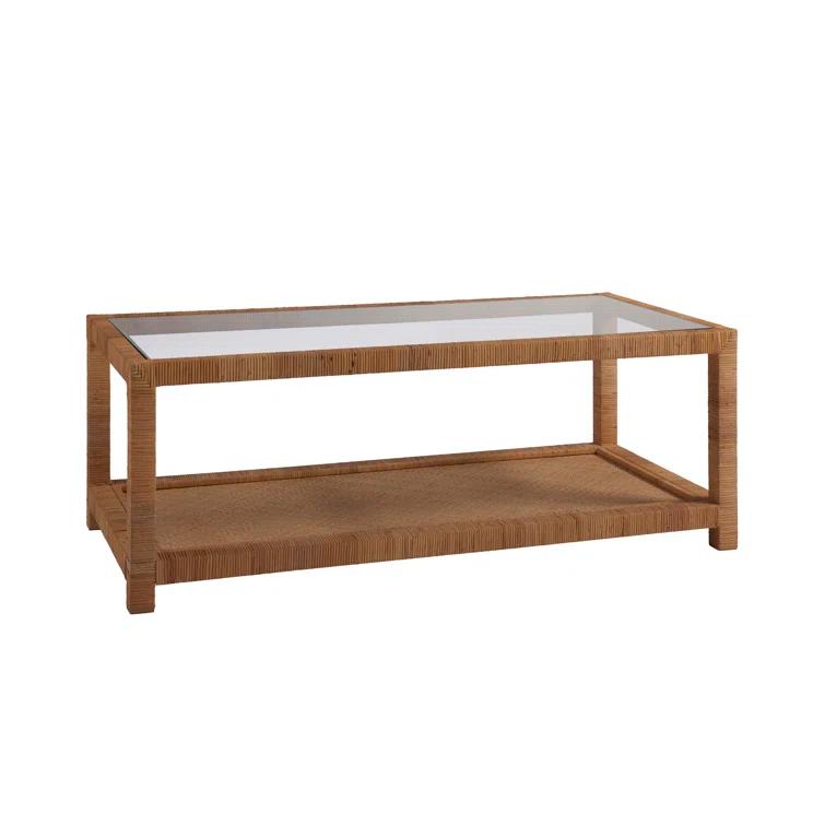 Coastal Charm 50'' Brown Wood and Glass Rectangular Coffee Table with Storage