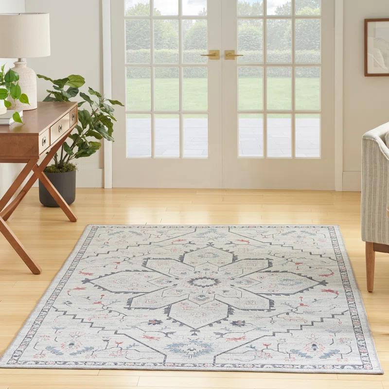 Bungalow Rose Oriental Machine Washable Area Rug in Gray