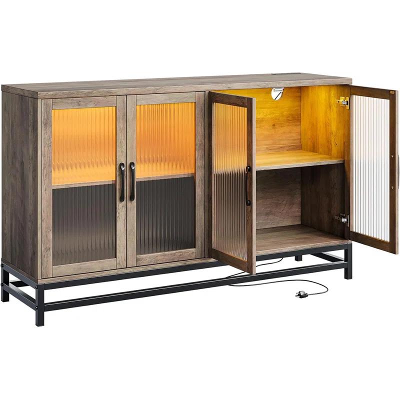 Wrought Studio™ Sideboard Buffet Storage Cabinet, Wood Accent Kitchen Coffee Bar Cabinet With 4 Doors And Adjustable Shelves For Kitchen, Dining Room, Hallway, Living Room