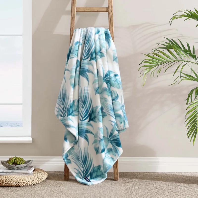Tommy Bahama Home Wallpaper Leaves Plain Weave / Muslin Throw Blanket
