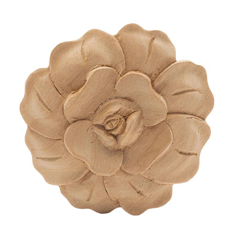Architectural Products by Outwater L.L.C. 2-7/8 in x 1/2 in Unfinished Small Hand Carved Solid Wood Onlay Rose Wood Applique