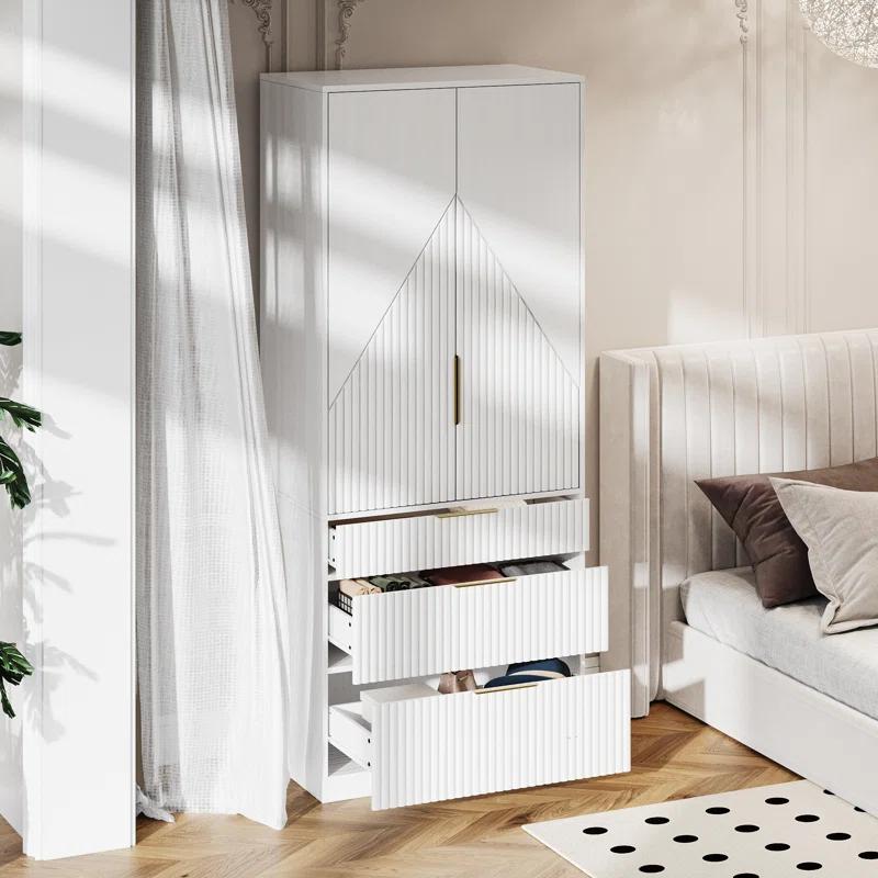 Ebern Designs 2 DoorsArmoire WardrobeWith Three Large Drawers And Hidden Storage | Wayfair
