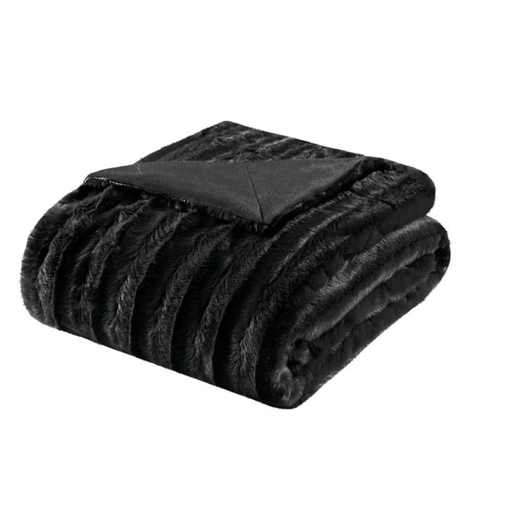Madison Park Duke Black Long Fur Throw 50x60"