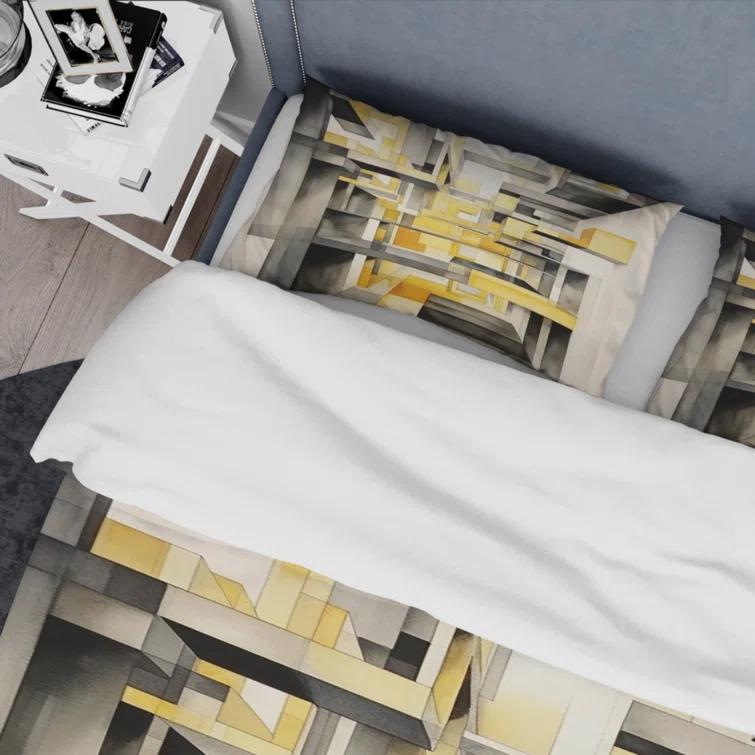 Design Art Yellow and Grey Intersecting Realities II BeddingMicrofiber / Polyester Duvet Cover Set