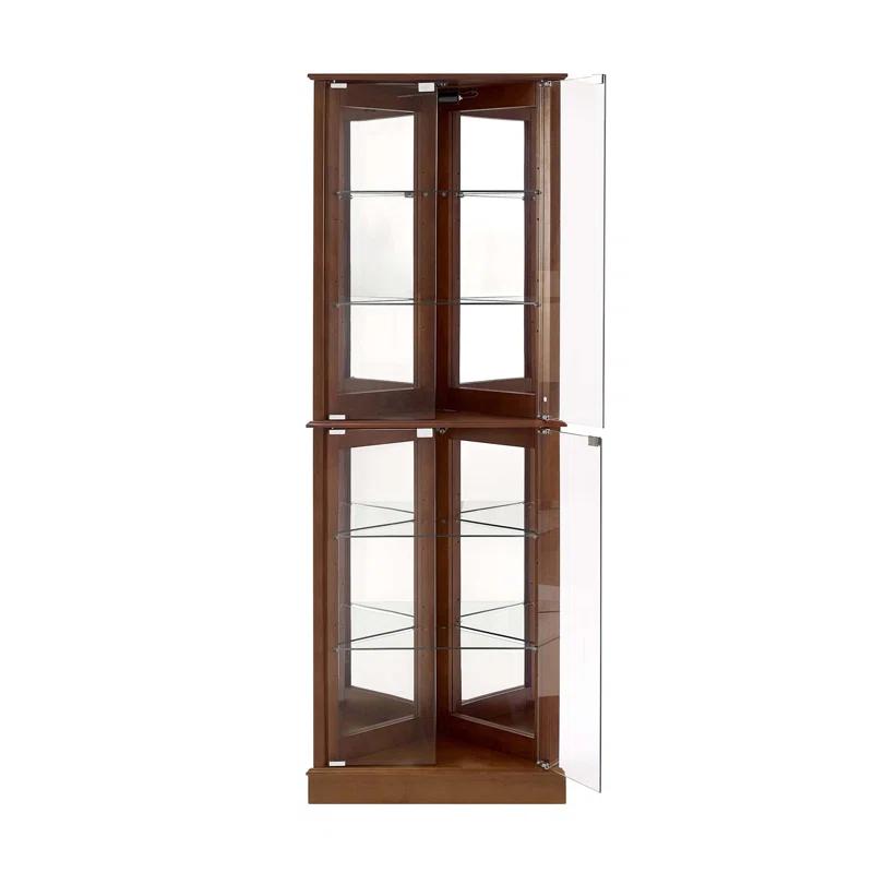Lark Manor™ Corner Curio Dispaly Cabinet with Lights, Adjustable Tempered Glass Shelves, Mirrored Back