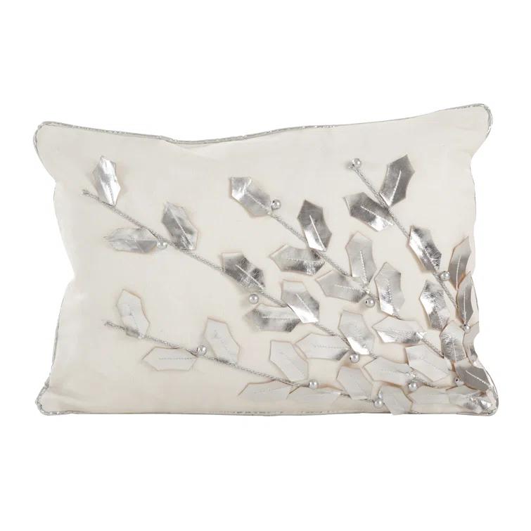 Saro Poinsettia Pillow Collection Floral Cotton Throw Pillow