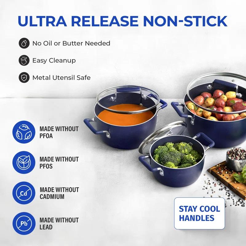 Granitestone Granitestone 6 Piece Stackable Nonstick Nesting Pots with Lids, Dishwasher Safe
