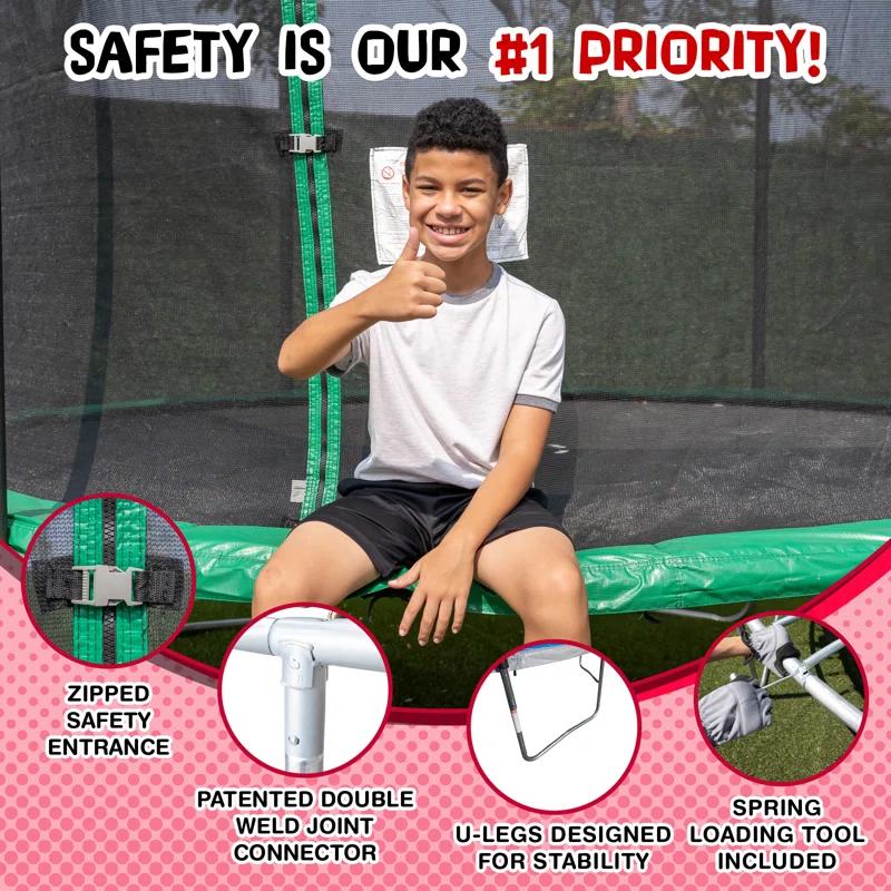 TruJump Sportspower TruJump 14' Round Trampoline with Safety Enclosure & with Lifetime Warranty on Jump Mat