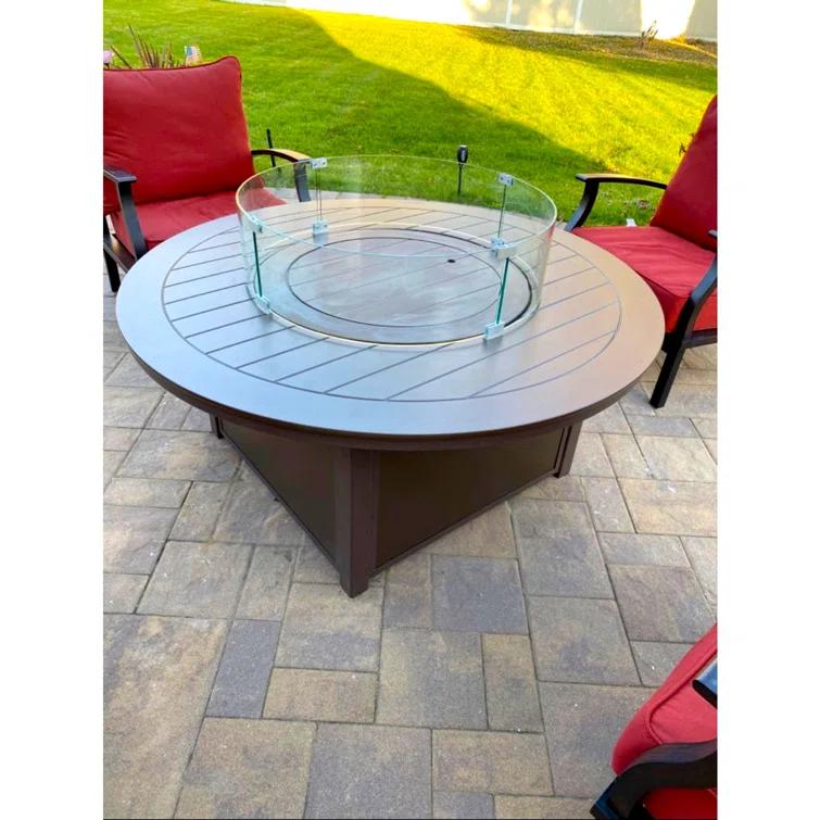 AMS Fireplace AMS Fire Pit Table Round Glass Wind Guard - Fire Flame Guard