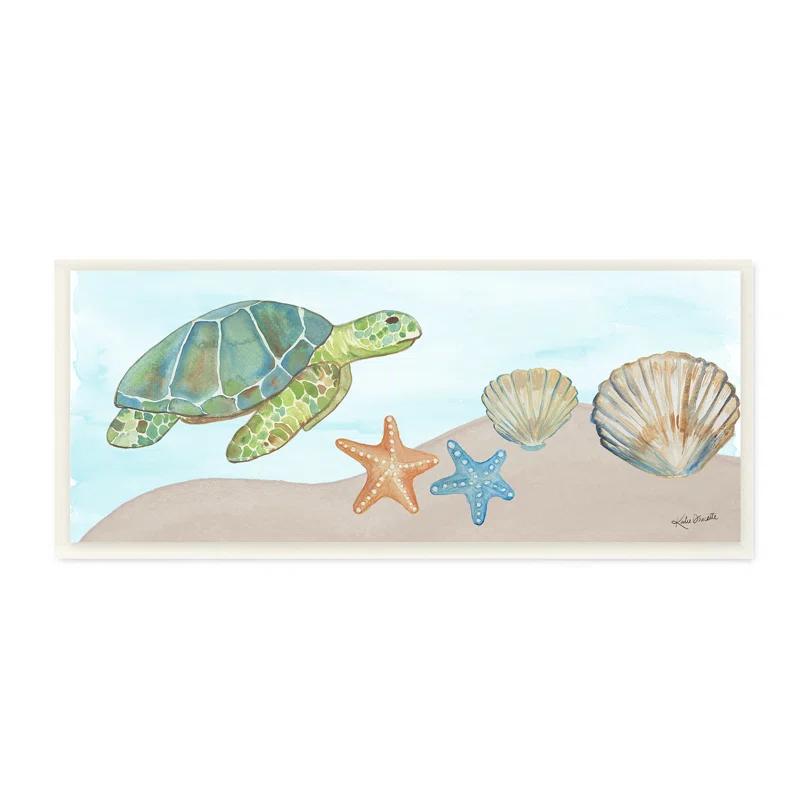 Stupell Industries " Green Turtle Swimming Starfish Shells Sea Life " by Katie Doucette Painting Print