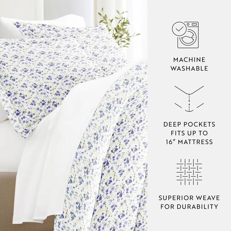 IEnjoy Home 8-Piece Reversible Bedding Bundle - Patterned Duvet Cover, Comforter Insert and Solid Sheet Set