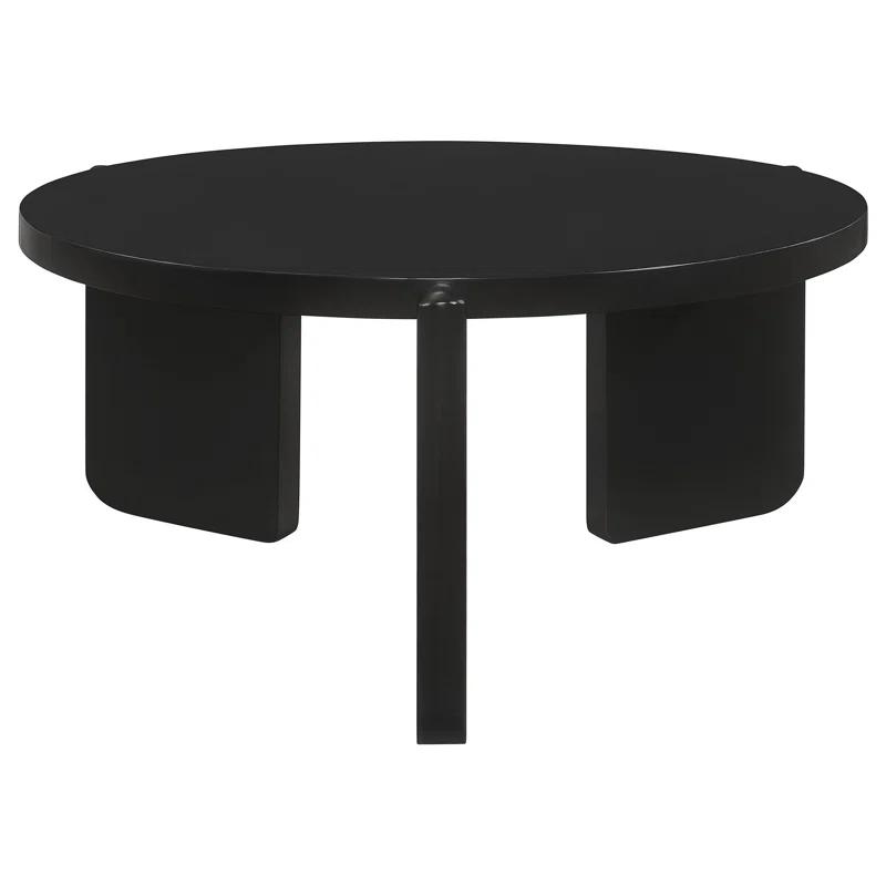 Kiya Coffee Table, 39 Inch Round Top, Black Solid Wood Frame, Panel Legs