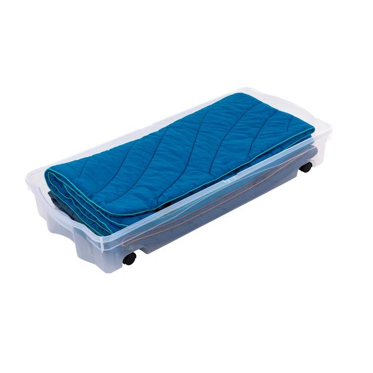 Rubbermaid Under Bed Wheeled Storage Box, 2-Pack, Plastic Containers With Dual-Hinged Lids And Sturdy Wheels, Visible Organization For Tight Spaces