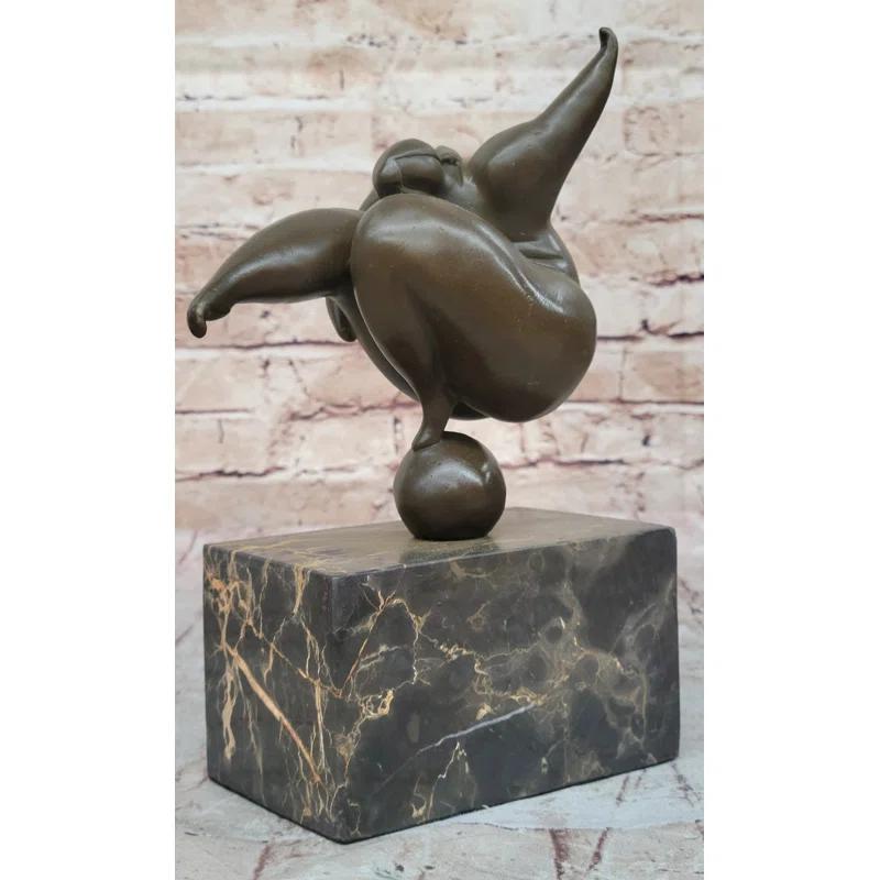 Williston Forge Curvy Woman Abstract Modern Art Bronze Statue Sculpture Girl Balancing 10 Inches X 7 Inches