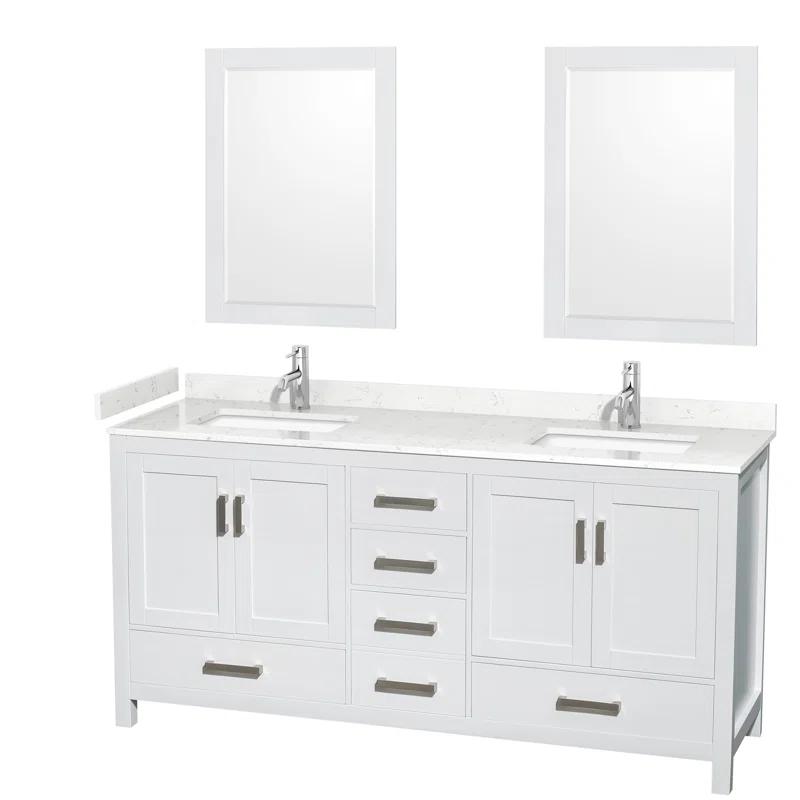 Wyndham Collection Sheffield 72" Freestanding Double Bathroom Vanity with Cultured Marble Top