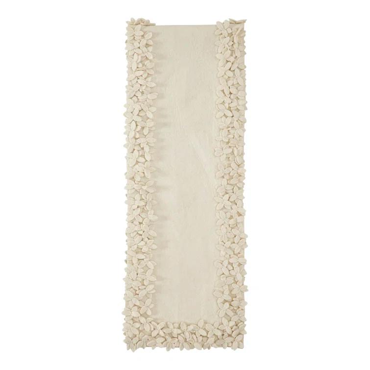 Arcadia Home Hand Felted Wool Floral Border Table Runner in Cream, 16x90"