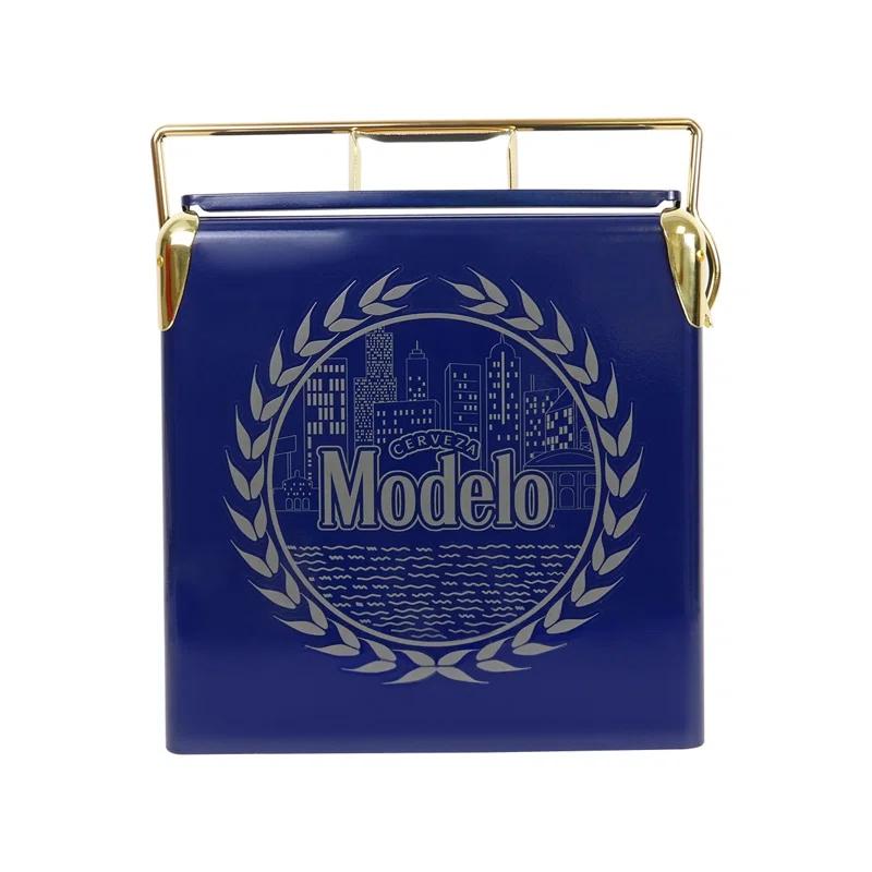 Koolatron Modelo Retro Ice Chest Cooler with Bottle Opener 13L (14 qt), Blue and Gold