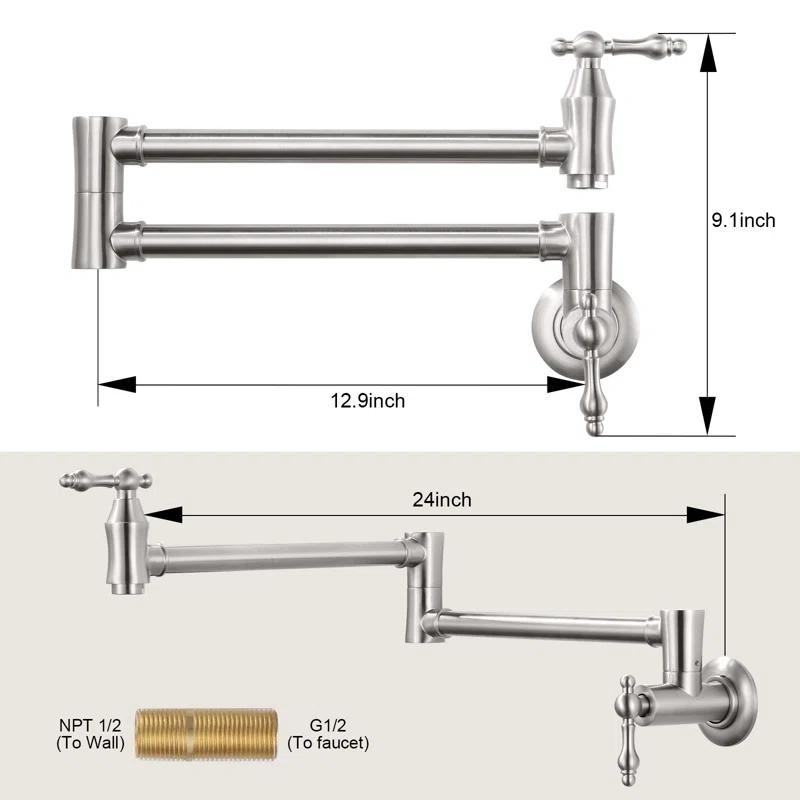 ARCORA AR7106800 ARCORA Wall Mounted Pot Filler Brass Folding Kitchen Faucet with 2 Handles