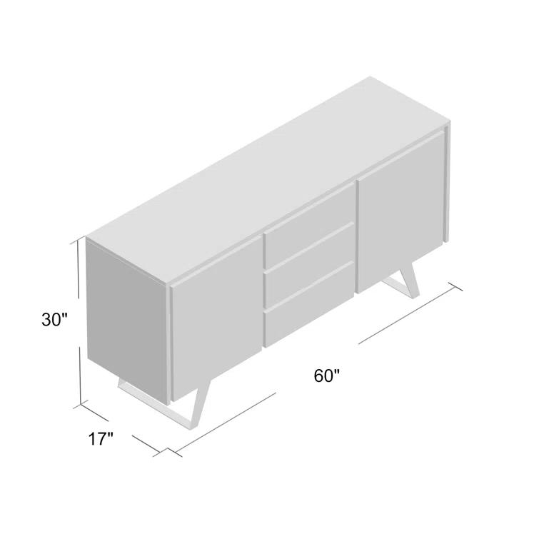 Simpli Home Lowry 60"W Solid Wood Modern Industrial 2-Door Sideboard Buffet with 3 Center Drawers