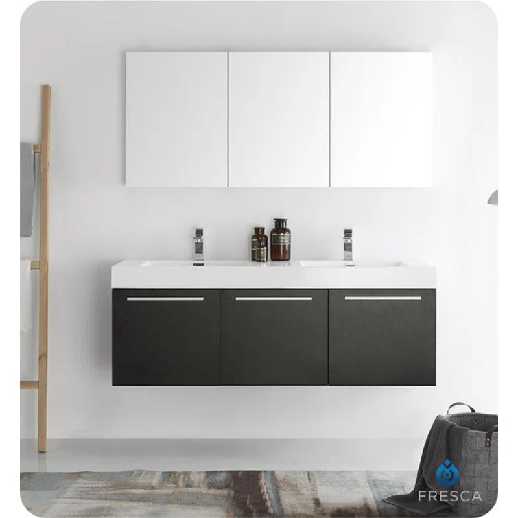Fresca Vista 60'' Wall Mounted Modern Double Bathroom Vanity with Acrylic Vanity Top