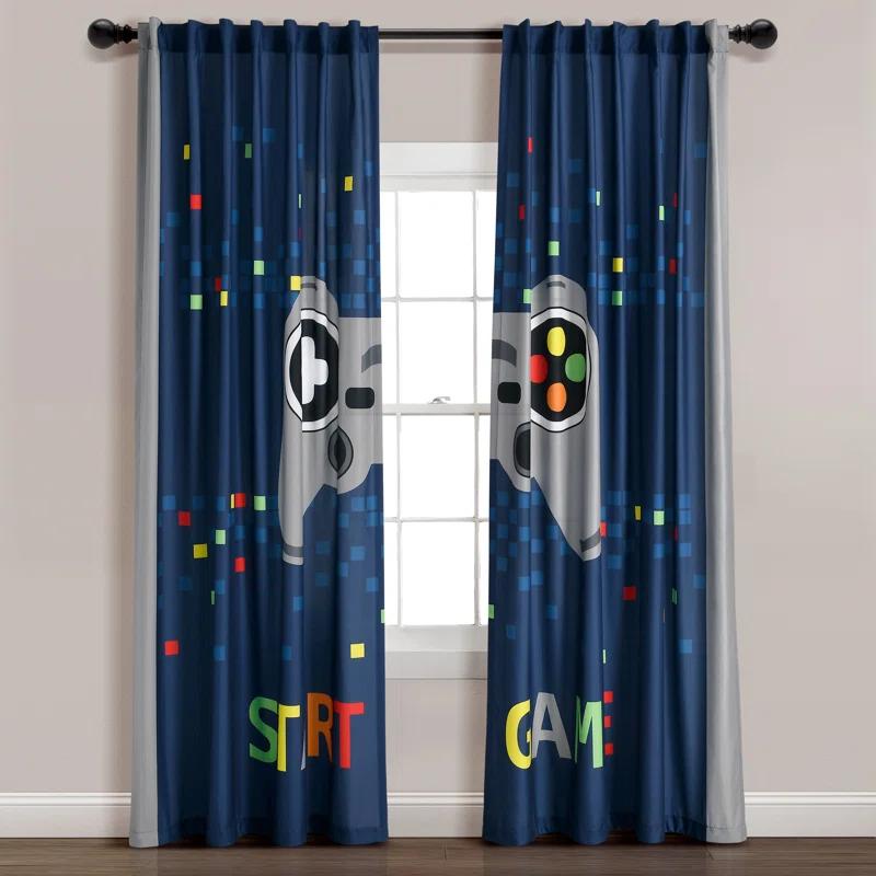 Lush Decor Video Games Window Curtain Panels Navy/Multi 52X84 Set (Set of 2)