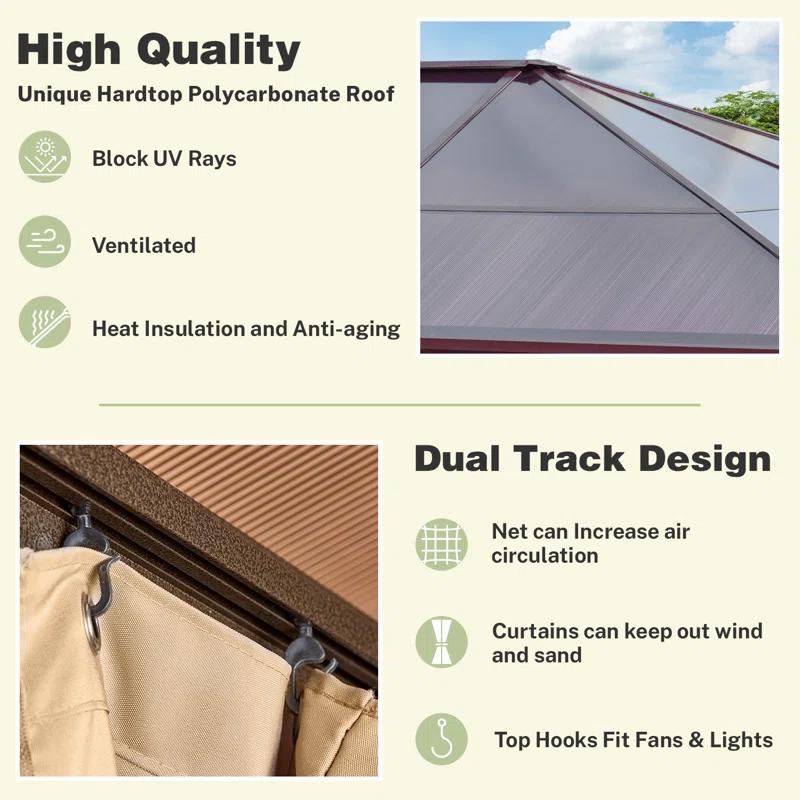 EROMMY 16 Ft. W x 12 Ft. D Aluminum Patio Gazebo