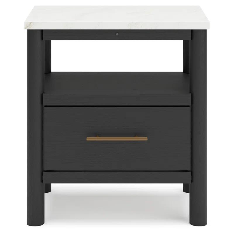 Black and White Marble Top Nightstand with Drawer