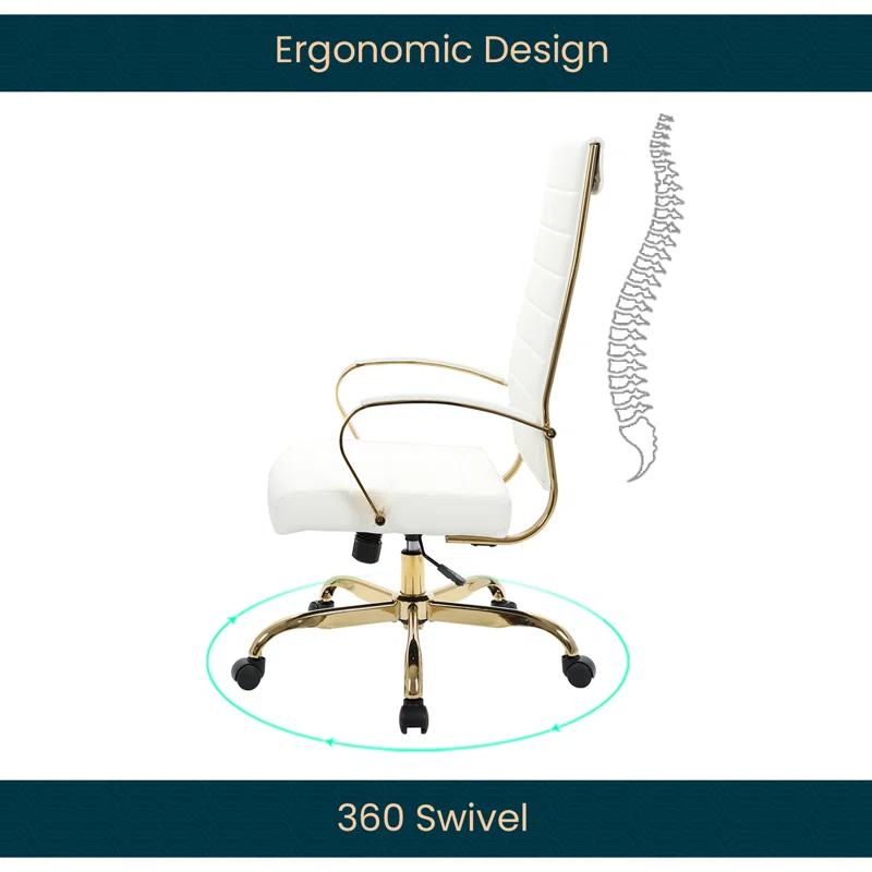 Everly Quinn Humairaa Benmar Leather Office Chair in Gold Base