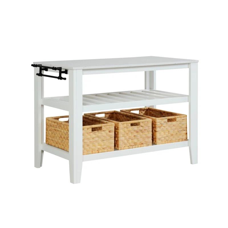Birch Lane™ Argens Transitional Rectangular Kitchen Island with Natural Marble Top in White