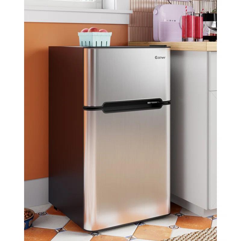 Costway Costway 3.2 Cubic Feet Portable Freestanding Mini Fridge with Freezer
