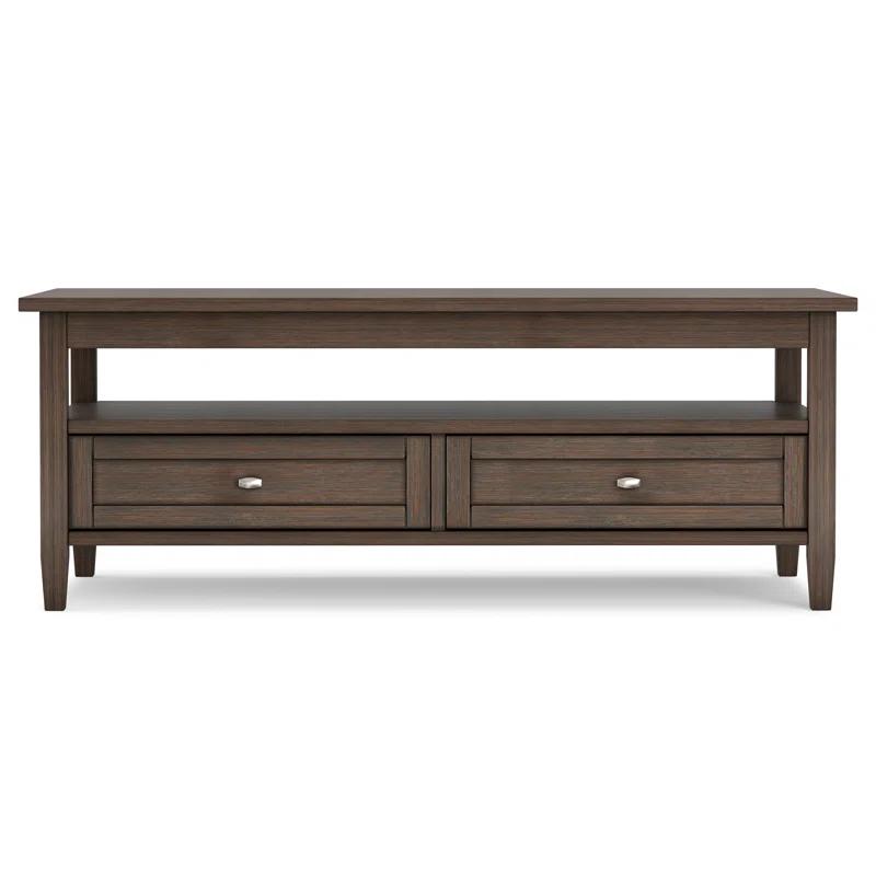 Simpli Home Warm Shaker 48"W Solid Wood Coffee Table with Two Storage Drawers and Open Shelf