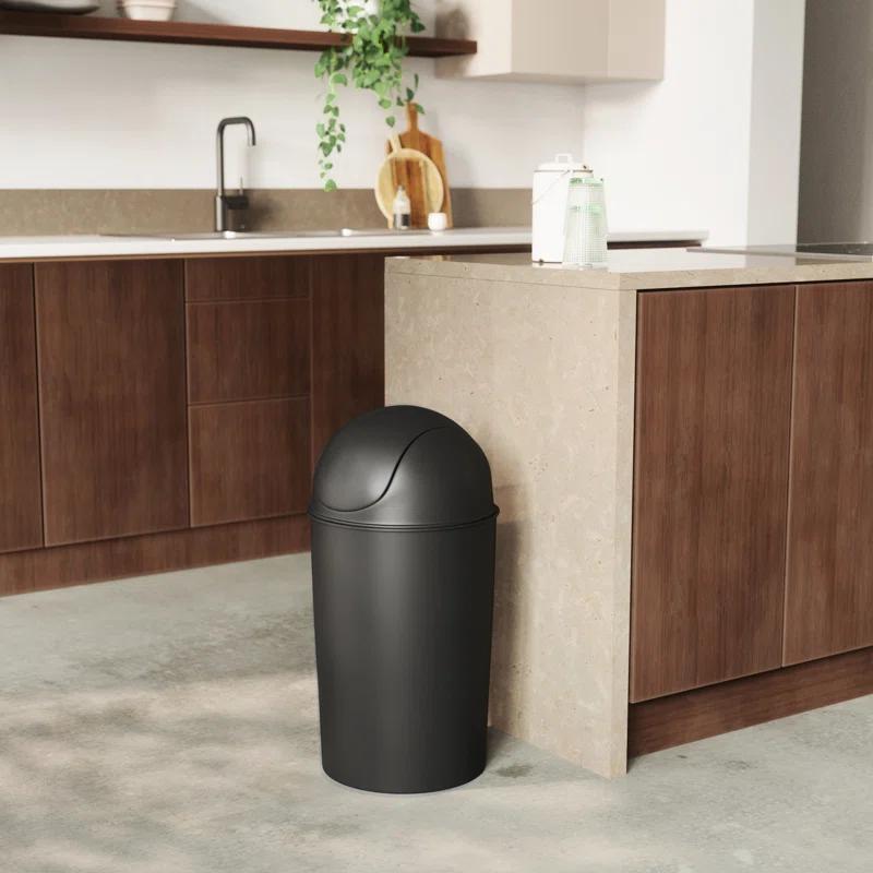 Black 10 Gallon Plastic Swing Top Kitchen Trash Can