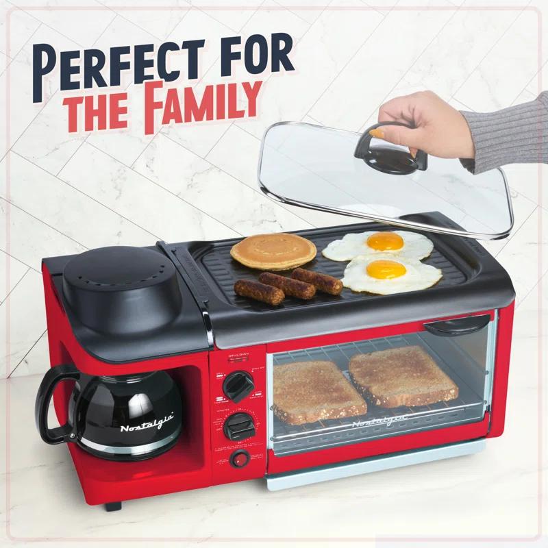 Nostalgia Nostalgia Retro 3-in-1 Family Size Electric Breakfast Station, Coffeemaker, Griddle, Toaster Oven, Aqua