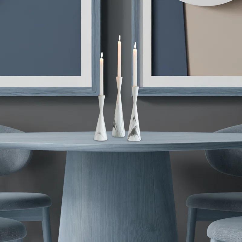 Ivy Bronx Marble Resin Candle Holders - 3 Set Taper Candlesticks for Home Decor, Table Centerpieces, White
