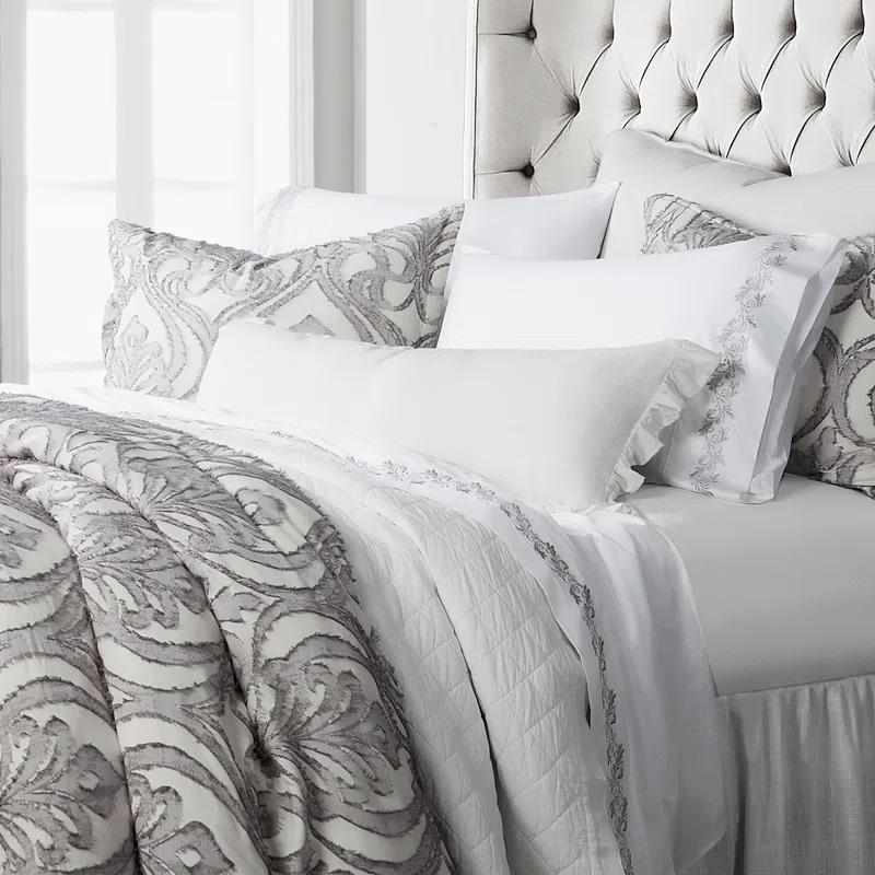 Nicole Gray Damask Pattern Cotton Classic Chic Casual Duvet Cover Set