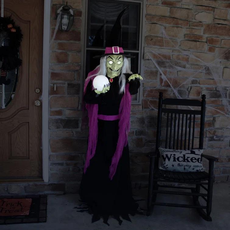 Haunted Hill Farm Haunted Hill Farm 6-Ft. Tall Fortune Teller Witch, Plug-In Motion-Activated Talking Halloween Prop
