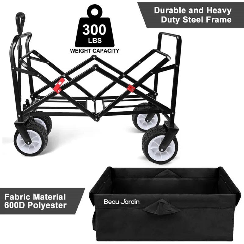 BEAU JARDIN Folding Beach Wagon Cart with Big Wheels, 330 Pound Fordable Capacity Utility Camping Outdoor