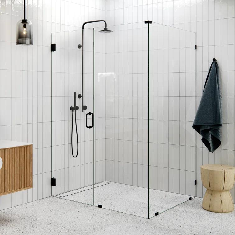 Glass Warehouse Illume 42 in. x 38 in. x 78 in. 90-degree Fully Frameless Wall Hinged Glass Shower Enclosure 90-WH-42-38-MB