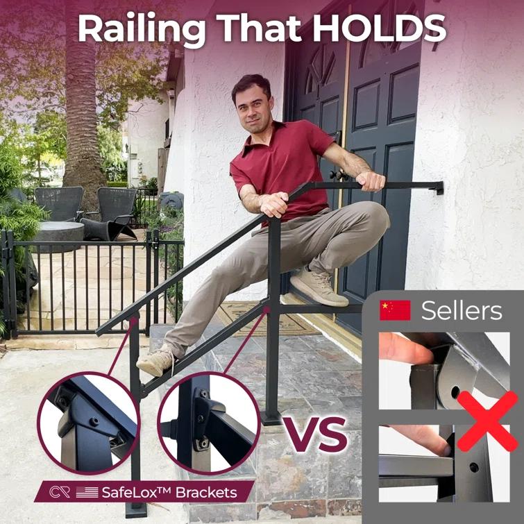 CR Home Hand Rails for Outdoor Steps for Porch, Deck, & Balcony Railing