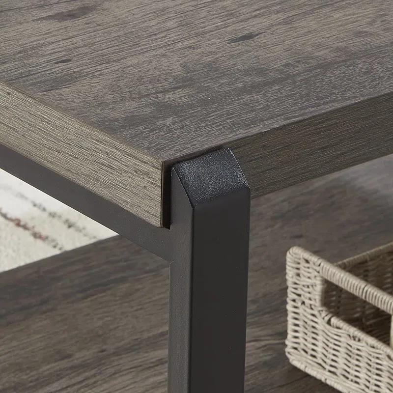 17 Stories Coffee Table With Storage Shelf, Rustic Wood And Metal Cocktail Table For Living Room, Grey