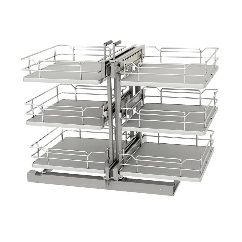 Rev-A-Shelf Steel 3-Tier Pullout Solid Bottom Organizer For Blind Corner Cabinets W/ Soft-Close