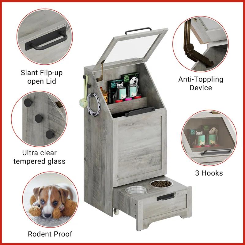 gaomon Dog Feeding Station with Storage Cabinet, 2 Elevated Dog Bowls, Filp Top Dog Food Storage Cabinet Container