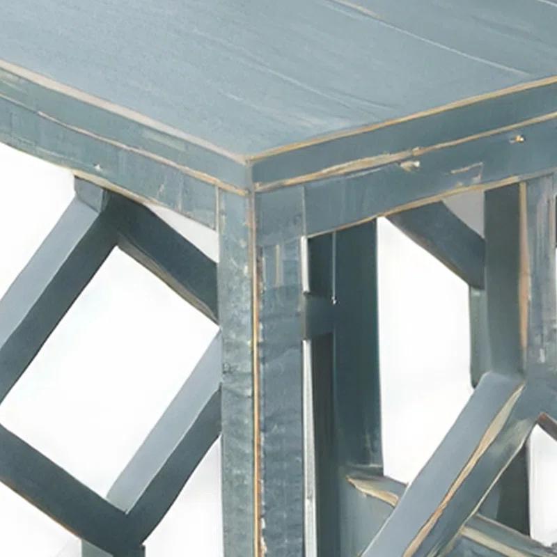 Benjara Rena 3 Piece Nesting Accent Table Set | Geometric Frame | Distressed Pebble Solid Mahogany Wood