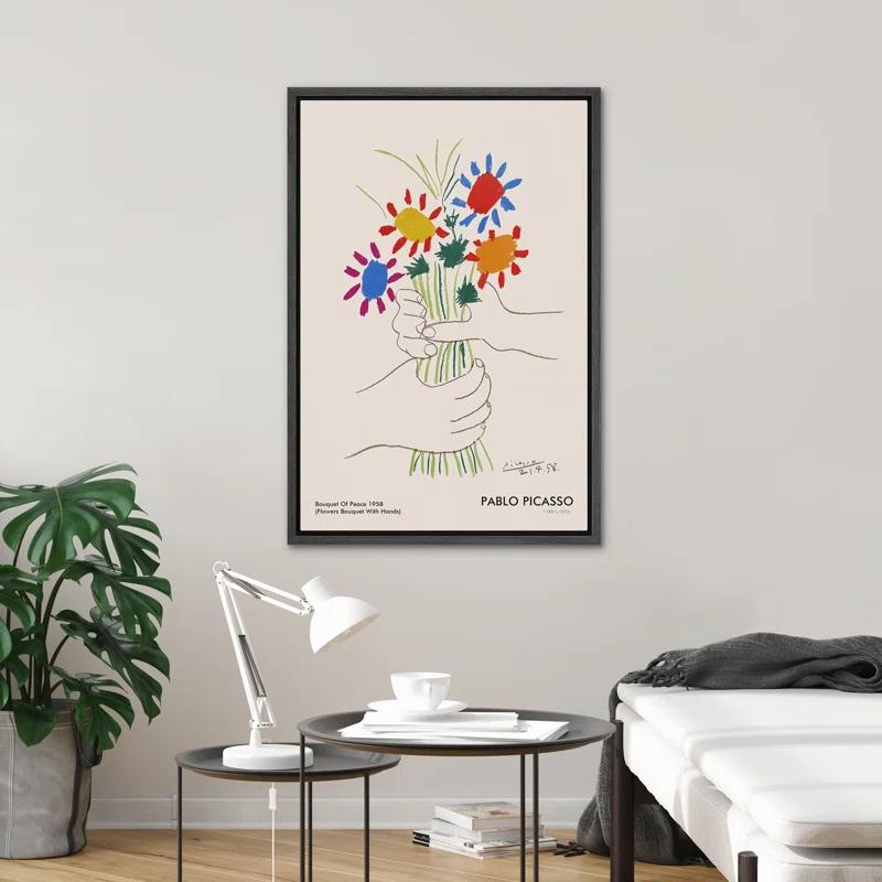 SIGNLEADER Bouquet of Peace (Flower Bouquet With Hands) Pablo Picasso Floral- Framed Canvas Print Wall Art Work