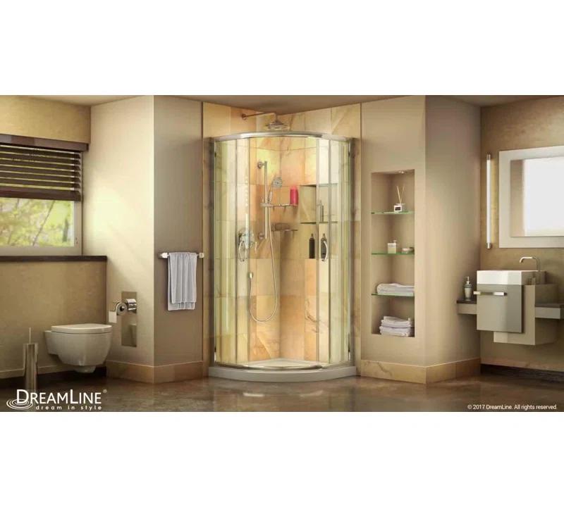 DreamLine Prime 33" W x 33" D x 74.75" H Semi-Frameless Sliding Shower Enclosure with Base Included DL-6701-06FR