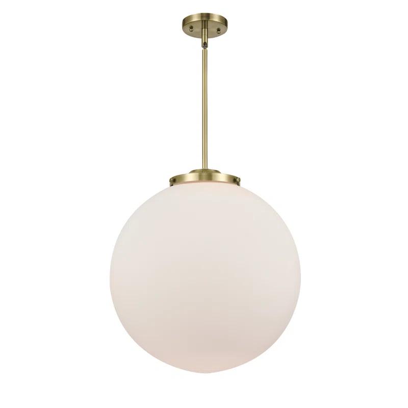 Matte White Glass Globe Pendant with Brass Accents